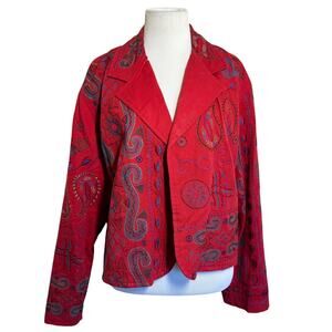 Vintage 90s Anii by Natural Cherry Red Abstract Paisley Embroidered Jacket